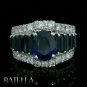 5.65 Ct Blue Sapphire Gemstones & Natural Round Cut Diamonds Ring 18K White Gold