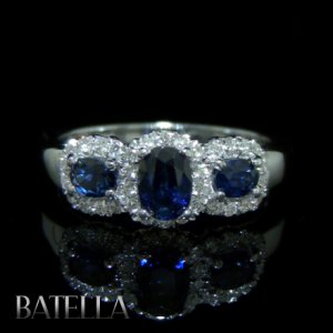 1.29 Ct Blue Sapphire Gemstones & Natural Round Cut Diamonds Ring 14K White Gold