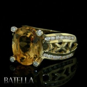 4.70 Ct Oval Citrine Gemstone & Round Cut Diamonds Ladies Ring 14k Yellow Gold