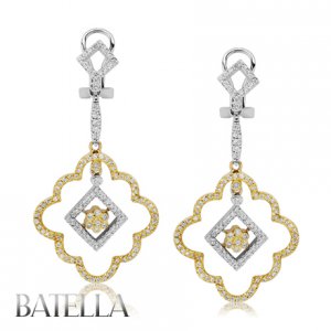 1.60 Ct E-F/SI1,3 Sparkling 230 Round Diamonds Earrings 18k White & Yellow Gold
