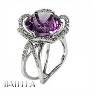 9.09 Ct Amethyst Gemstone & Natural Round Diamonds Flower Ring 18k White Gold