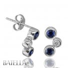 .50 Ct Blue Sapphire Gemstones & Natural Round Diamonds Stud Earrings 18k W Gold