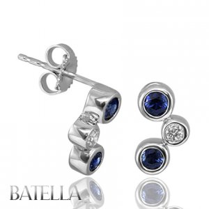 .50 Ct Blue Sapphire Gemstones & Natural Round Diamonds Stud Earrings 18k W Gold