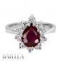 5.28 Carats Pear Cut Red Ruby & Round Diamonds Engagement Ring 14k White Gold