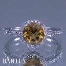 1.39 Ct Round Citrine Gemstone & Natural E VS2 SI2 Diamonds Ring 14k White Gold