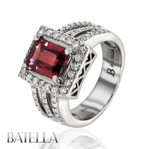 2.87 Ct Pink Tourmaline Gem & Round E F Diamonds Engagement Ring 18k White Gold