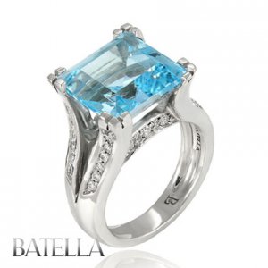 10.50 Ct Swiss Blue Topaz VS1 Gem & Natural Round Diamonds Ring 14k White Gold