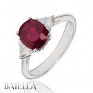 2.38 Ct Cushion Red Ruby Gem & Natural Diamonds 3-Stone Engagement Ring 14k Gold