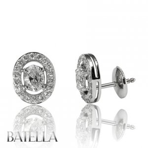 1.25 Carats G-H VVS2 VS1 Natural Oval Cut Diamond Stud Earrings 18k White Gold