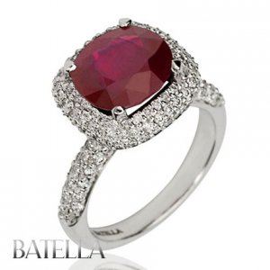 5.90 Ct Red Ruby Gem & Round Diamonds Pave Engagement Halo Ring 18k White Gold