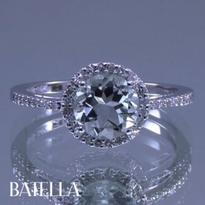 1.40 Ct Green Quartz Gemstone & Natural E SI2 Round Diamonds Ring 14k White Gold