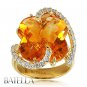 Romantic 13.66 Ct Flower Citrine & Natural Round Diamonds Ring 18k Yellow Gold