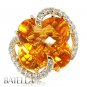 Romantic 13.66 Ct Flower Citrine & Natural Round Diamonds Ring 18k Yellow Gold