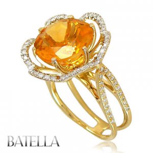 9.02 Ct Citrine Gemstone & Round Cut Diamonds Flower Ring 18k Solid Yellow Gold
