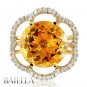 9.02 Ct Citrine Gemstone & Round Cut Diamonds Flower Ring 18k Solid Yellow Gold