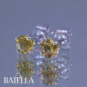 0.90 Carat Natural Round Yellow Sapphires Gemstones Stud Earrings 14k White Gold