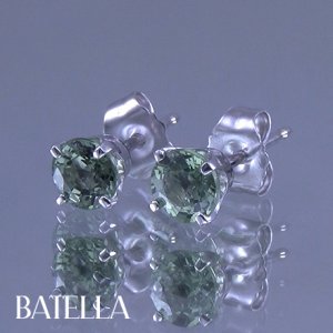 0.95 Carat Natural Round Green Sapphires Gemstones Stud Earrings 14k White Gold