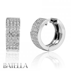 1.20 Ct E-F/VS2-SI1 96 Round Diamonds Pave Setting Hoop Earrings 14k White Gold
