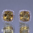 9.32 Ct Citrine Gemstone & Natural Round Diamonds Earrings 18k Yellow Gold Gift