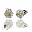 .31 Ct Fancy Yellow VVS2 & Natural White Round Diamonds Stud Earrings 18k W Gold