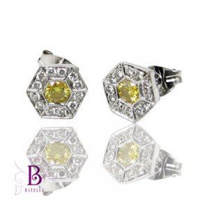 .31 Ct Fancy Yellow VVS2 & Natural White Round Diamonds Stud Earrings 18k W Gold