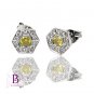 .31 Ct Fancy Yellow VVS2 & Natural White Round Diamonds Stud Earrings 18k W Gold