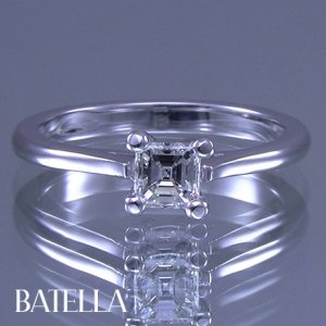 0.37 Carat H VS2 Asscher Cut Solitaire Diamond Engagement Ring 14k White Gold