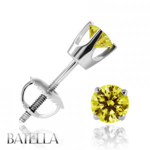 .56 Ct Natural Fancy Yellow SI1,2 Round Cut Diamond Stud Earrings 14k Solid Gold