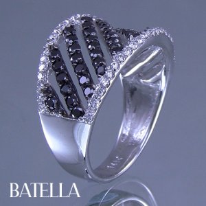 1.15 Carat Black & White E-F VVS2 EX Cut Round Diamonds Band Ring 14k White Gold