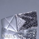 0.51 Ct Black & White E-F VVS2 EX Cut Round Diamonds Band Ring 14k W Gold Unisex