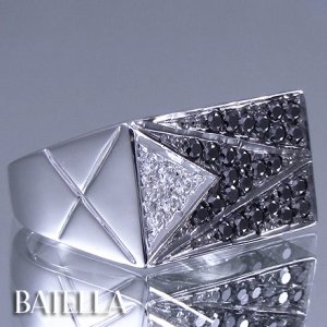 0.51 Ct Black & White E-F VVS2 EX Cut Round Diamonds Band Ring 14k W Gold Unisex