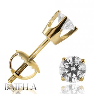 0.30 Carats H-I SI1 Ex Round Cut Diamond Stud Earrings 14k Yellow Gold Unisex