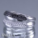 0.60 Carat Black & White E-F VVS2 EX Cut Round Diamonds Band Ring 14k White Gold