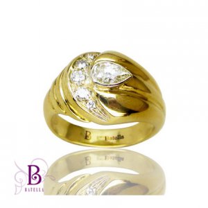 1/2 0.50 Ct H SI1 Pear Cut & Round VS Diamonds Engagement Ring 14k Yellow Gold