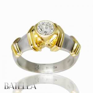 0.31 Ct H/SI1 EX Bezel Set Round Diamond Solitaire Engagement Ring 14k W&Y Gold
