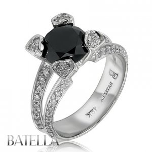 3.40 Carat Natural Round Black & White Diamonds Engagement Ring 18k Gold Women