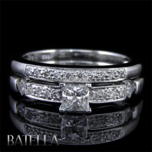 0.70 Carat D VS1 Princess & Round E-F Diamonds Engagement Ring 14k White Gold
