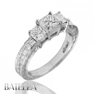 1.35 Ct G SI1 Radiant & Princess E-F VVS Diamonds Engagement Ring 14k White Gold