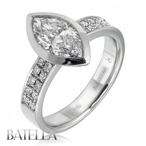 1.70 Ct E/SI2 Natural Marquise & Round Diamond Engagement Ring 18K White Gold