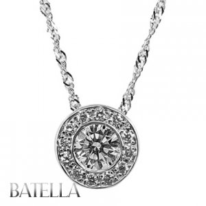 .45 Ct I/SI1 Natural Round Cut Diamonds Pendant 18k W Gold + Chain. Halo Setting