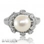 9 mm Cultured Pearl & White G-H/VVS2-VS1 Round Diamonds Engagement Ring 18k Gold