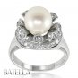 9 mm Cultured Pearl & White G-H/VVS2-VS1 Round Diamonds Engagement Ring 18k Gold