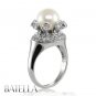 9 mm Cultured Pearl & White G-H/VVS2-VS1 Round Diamonds Engagement Ring 18k Gold