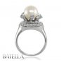 9 mm Cultured Pearl & White G-H/VVS2-VS1 Round Diamonds Engagement Ring 18k Gold