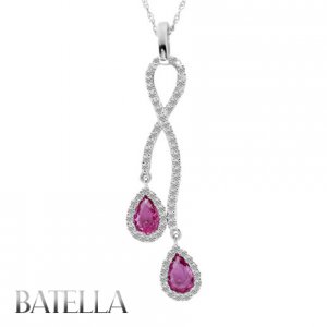 2 Ct Pink Tourmaline Gemstone & Natural Round Diamonds Pendant 14k White Gold