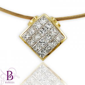 2.50 Ct E-F/VVS2-VS1 Invisible Princess Diamonds Pendant 18k Yellow Gold + Chain