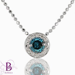 0.65 Ct Natural Blue & White G-H/VVS1-VVS2 Round Diamonds Pendant 18k Gold. Gift