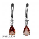 1.96 Ct Pear Red Garnet VVS2 Gemstone Round Diamond Drop Earrings 18k White Gold