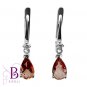 1.96 Ct Pear Red Garnet VVS2 Gemstone Round Diamond Drop Earrings 18k White Gold
