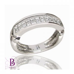 0.84 Ct F-G/VS2-SI1 Invisible Princess Diamonds Wedding Band Ring 14k White Gold